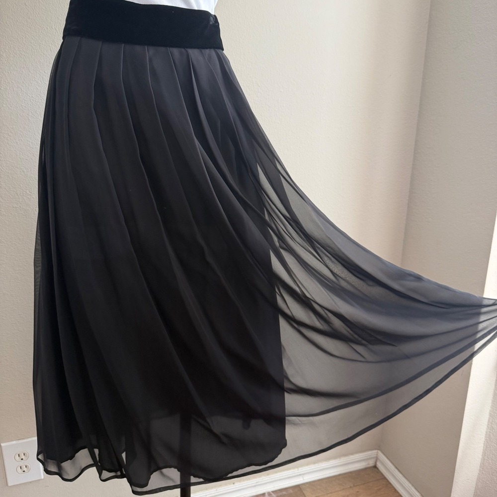 Vintage Paul Alexander Silk Skirt 8 Black Chiffon Velvet Waist Balletcore Goth